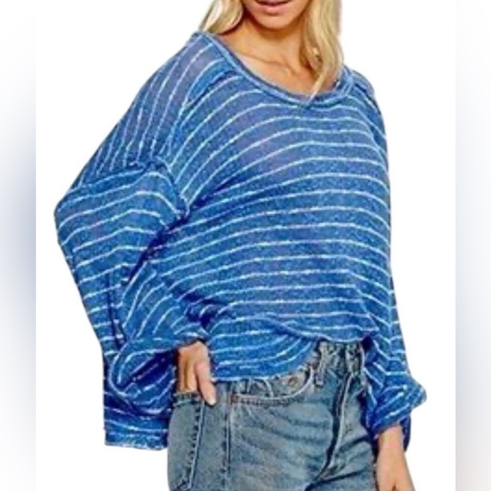 Free People We the Free Island Girl Hacci Striped Knit Top Sz S Oversized